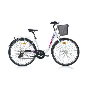 Bianchi Rainbow 28 Jant 7 Vites 43 Cm V-Fren Şehir Bisikleti-Beyaz-Mor-Fuşya