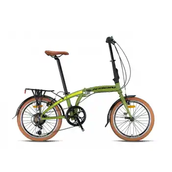 Kron FD750 20 Jant 7 Vites V-Fren Katlanır Bisiklet - Mat Haki-Neon Sarı