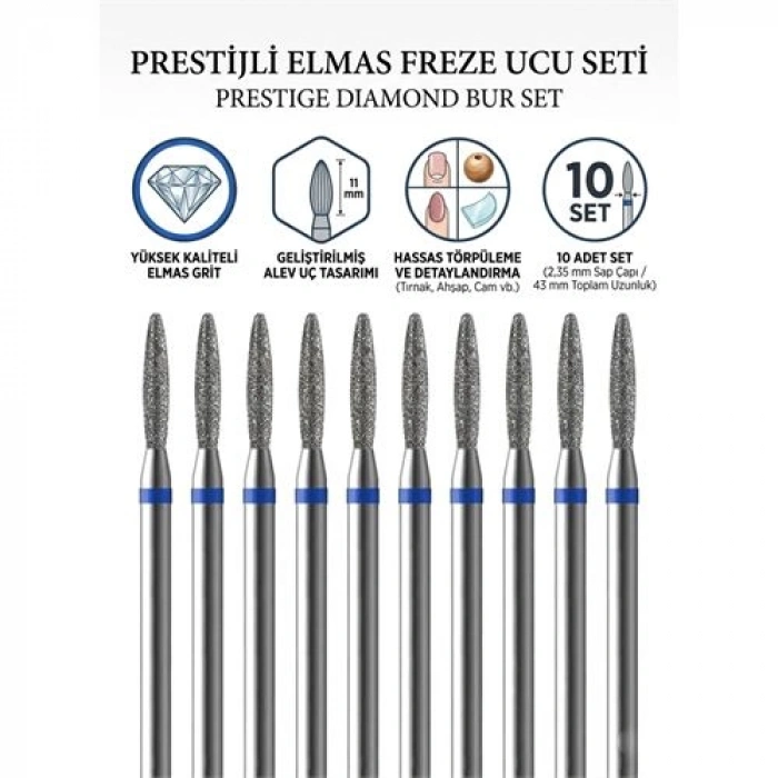 Nevamel® 10lu ORTA SERT Ultra Hassas Elmas Freze Ucu - Kuru Manikür Tırnak Hobi Gravür Seti  723102
