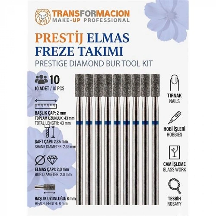 Nevamel® 10lu ORTA SERT Ultra Hassas Elmas Freze Ucu - Kuru Manikür Tırnak Hobi Gravür Seti  723104