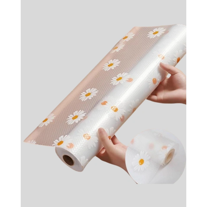 Nevamel® 10 Metre Papatya Desenli Dolap İçi Kaymaz Koruyucu Mat