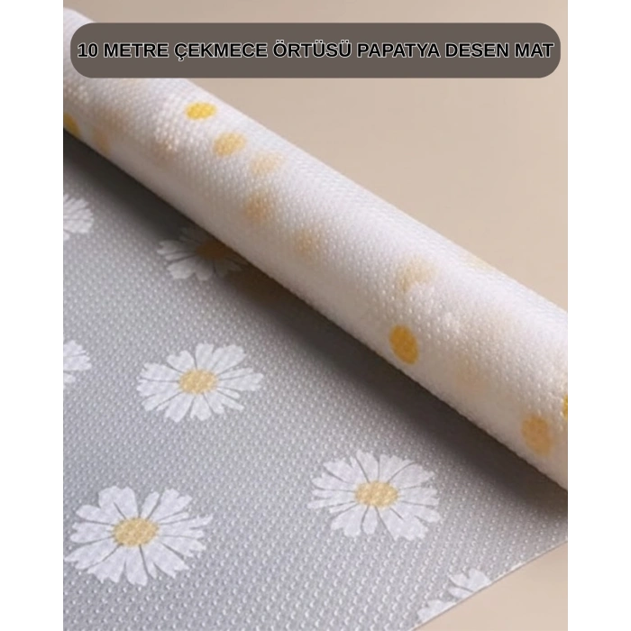 Nevamel® 10 Metre Papatya Desenli Kaymaz Çok Amaçlı Dolap İçi Örtü