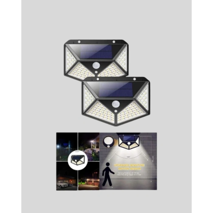 Nevamel® 100 LED Solar Lamba Hareket Algılamalı Bahçe Duvar Dış Mekan Aydınlatma