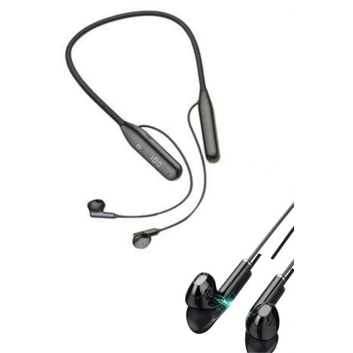 Nevamel 100 Saat Kablolu Boyun Askılı Dijital Göstergeli Bluetooth Kulaklığı