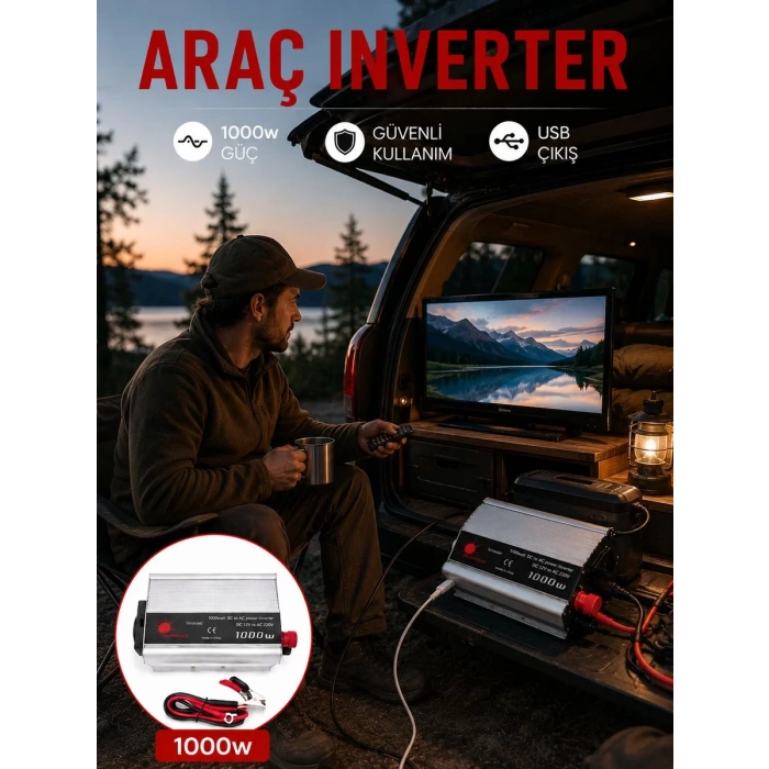 Nevamel® 1000W Araç İnverter Aküden Elektrik Üreten Taşınabilir Güç Dönüştürücü