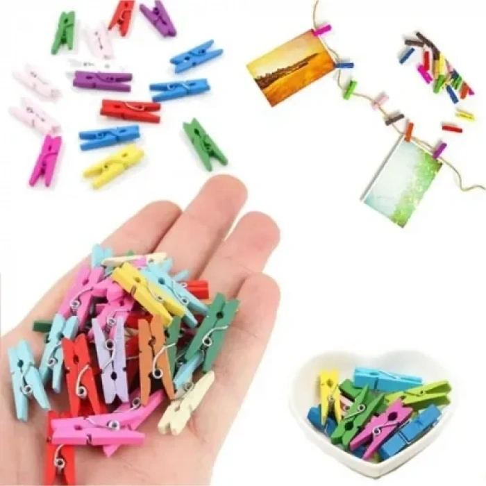 Nevamel 100lü Renkli Ahşap Mandal Seti 2.5 cm