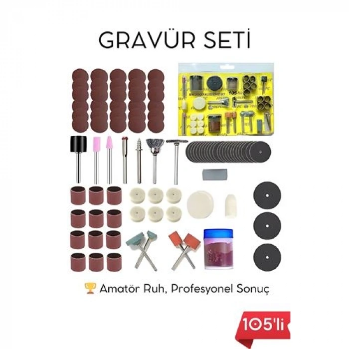 Nevamel® 105 Parça Profesyonel Çok Amaçlı Zımpara Taşlama Gravür Kesme Cilalama Uç Seti Dremel Uyumlu