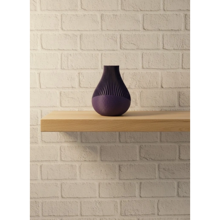 Nevamel® 11 cm Mor Minimal Çizgili Vazo Masa Üstü Şık Dekor Objesi