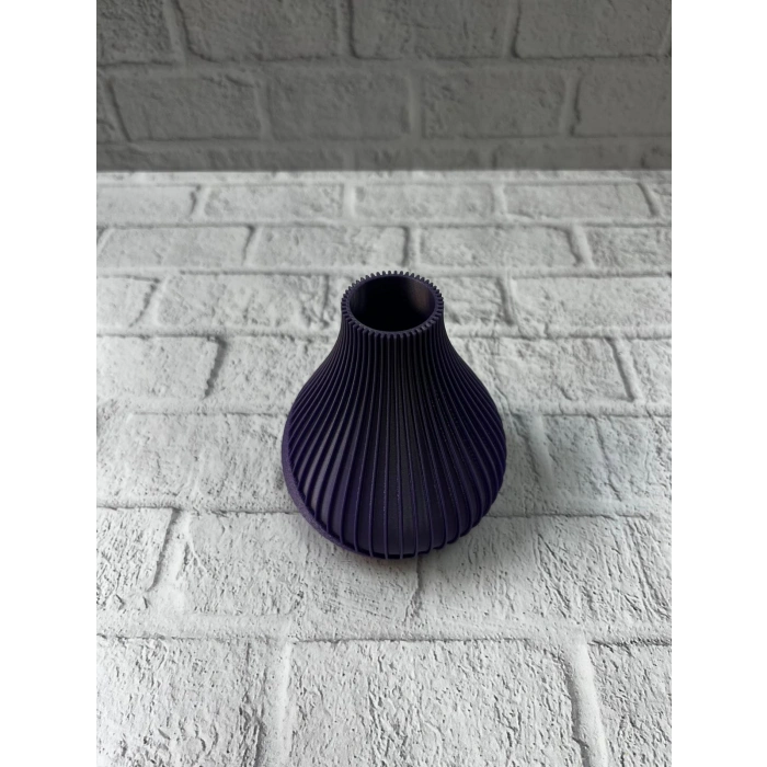 Nevamel® 11 cm Mor Minimal Çizgili Vazo Masa Üstü Şık Dekor Objesi