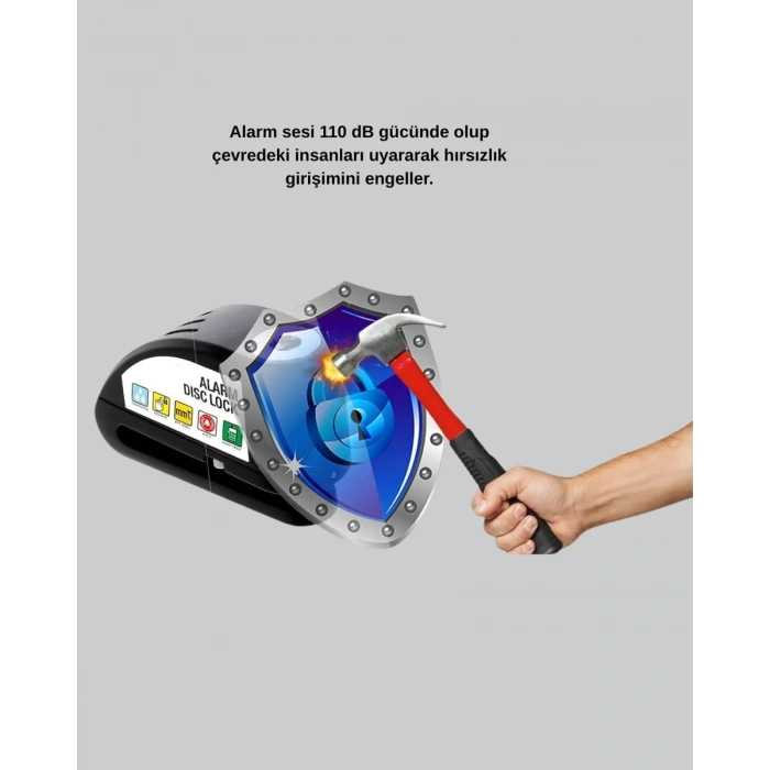 Nevamel® 110 dB Alarmlı Disk Fren Kilidi Su Geçirmez Çelik Motosiklet Güvenlik Kilidi