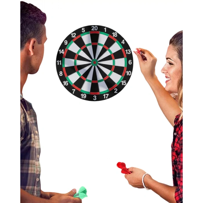 Nevamel® 12 İnç Ahşap Dart Tahtası 4 Adet Metal Uçlu Dart Oku Dahil