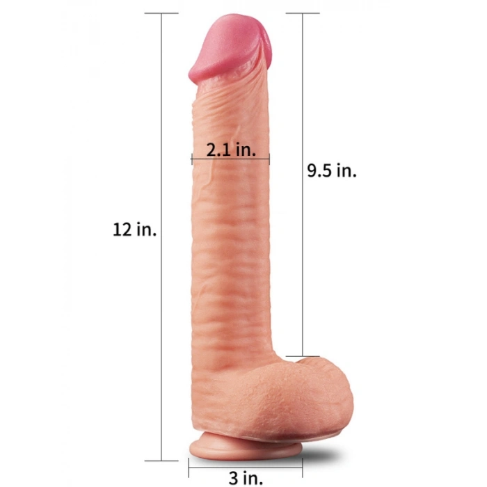 Nevamel® 12 İnç Dual Layered Platinum Silicone Cock Dildo
