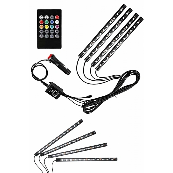 Nevamel 12 Ledli RGB Işıklı Araç Içi Ayak Altı Led Oto Ampul Kumandalı 7 Renk