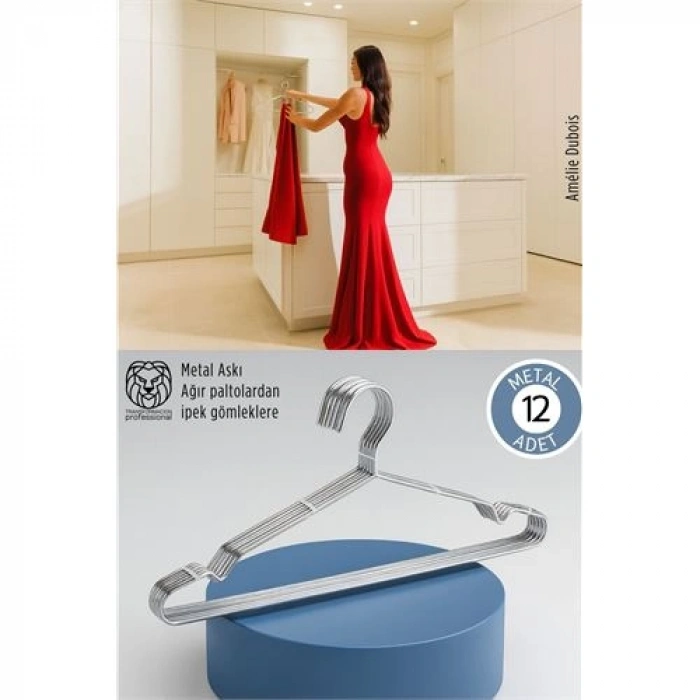 Nevamel® 12li Lüks Çelik Elbise Askısı - İz Yapmayan İnce Tasarım Metal Kıyafet Düzenleyici (40cm)