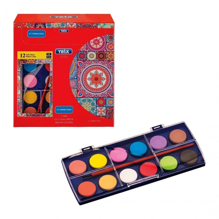 Nevamel® 12li Sulu Boya Seti - Fırçalı - 12 Renk