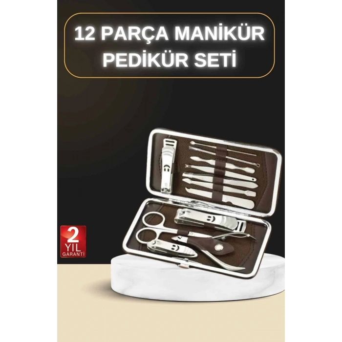 Nevamel 12 Parça Manikür Pedikür Seti Özel Deri Çanta El Ayak Bakımı Akne ve Sivilce Temizleme