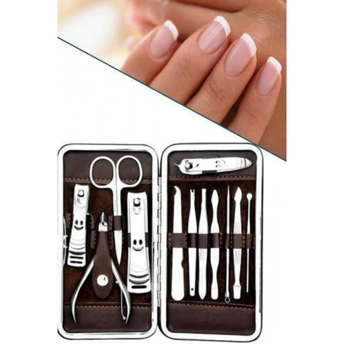 Nevamel 12 Parça Manikür Pedikür Seti Özel Deri Çanta El Ayak Bakımı Akne ve Sivilce Temizleme