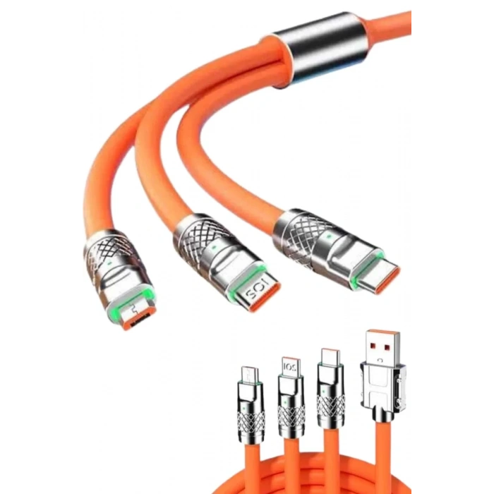 Nevamel® 120W 3 İn 1 Uyumlu Silikon Şarj Kablosu Hızlı Şarj Kablosu