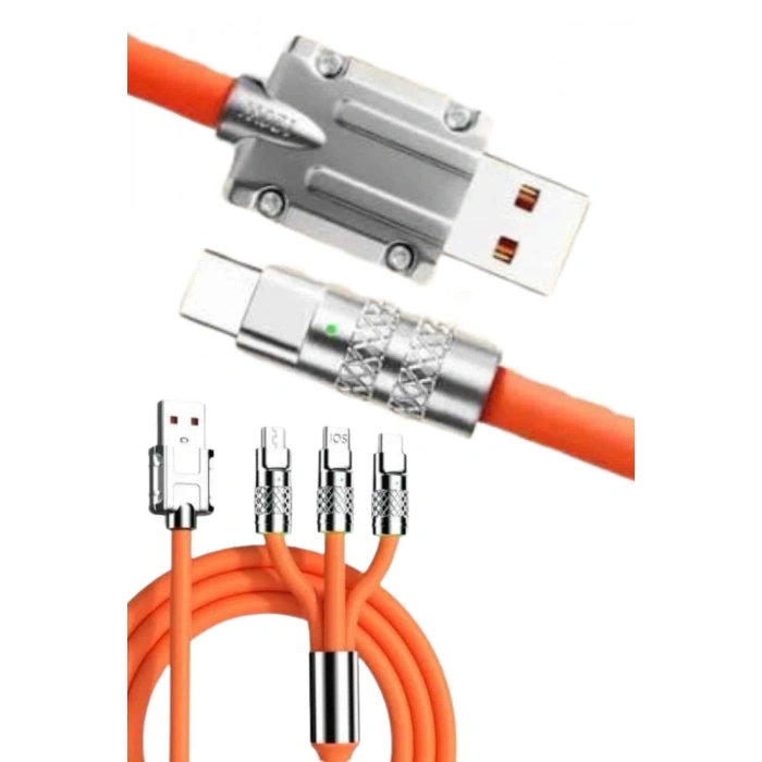 Nevamel 120W 3 İn 1 Uyumlu Silikon Şarj Kablosu Hızlı Şarj Kablosu