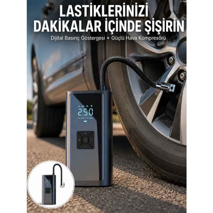 Nevamel® 12V Uyumlu Çok İşlevli Akıllı Araç Lastik Pompası Yeni Nesil