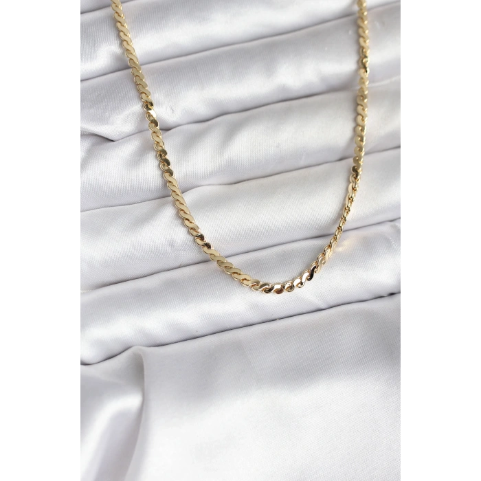 Nevamel® 14K Gold Renk Kaplama Ezme Yılan Zincir Model CM Kadın Kolye 5886