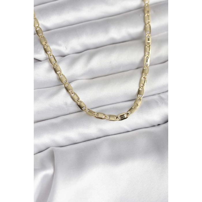 Nevamel® 14K Gold Renk Kaplama Plaka Ezme Model Zincirli CM Kadın Kolye 5886