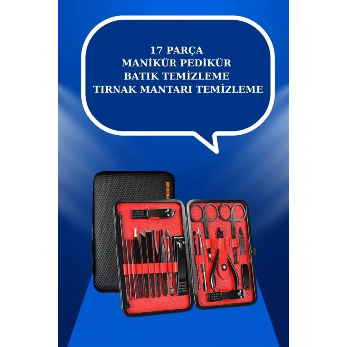 Nevamel 17 Parça El Ayak Bakım Seti Tırnak Temizleme Manikür Pedikür Cımbız Törpü Tırnak Makası