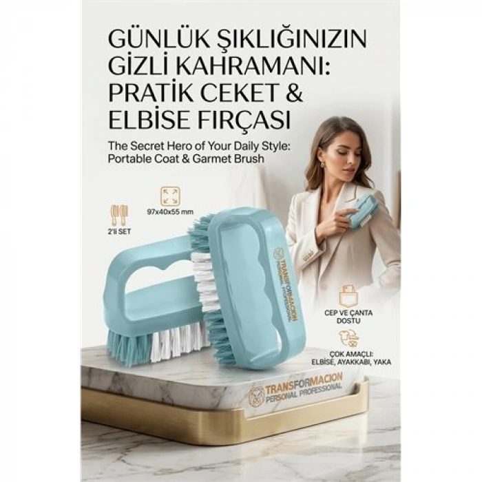 Nevamel® 2li Mini Leke ve Toz Fırçası Seti - Elbise Ayakkabı Yaka için Pratik Çanta Boy Fırça 723098