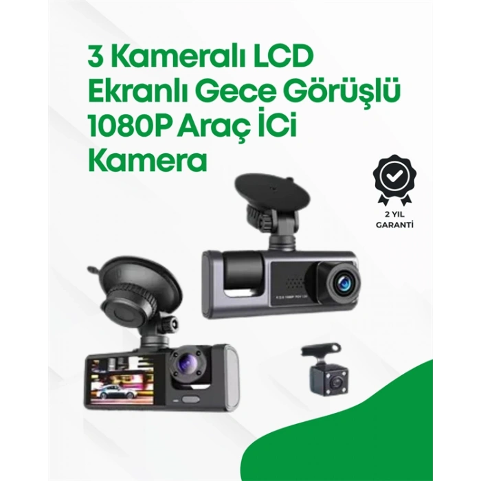 Nevamel 2.0” LCD Ekranlı Döngüsel Kayıt Özellikli Üç Kameralı Oto Kamera