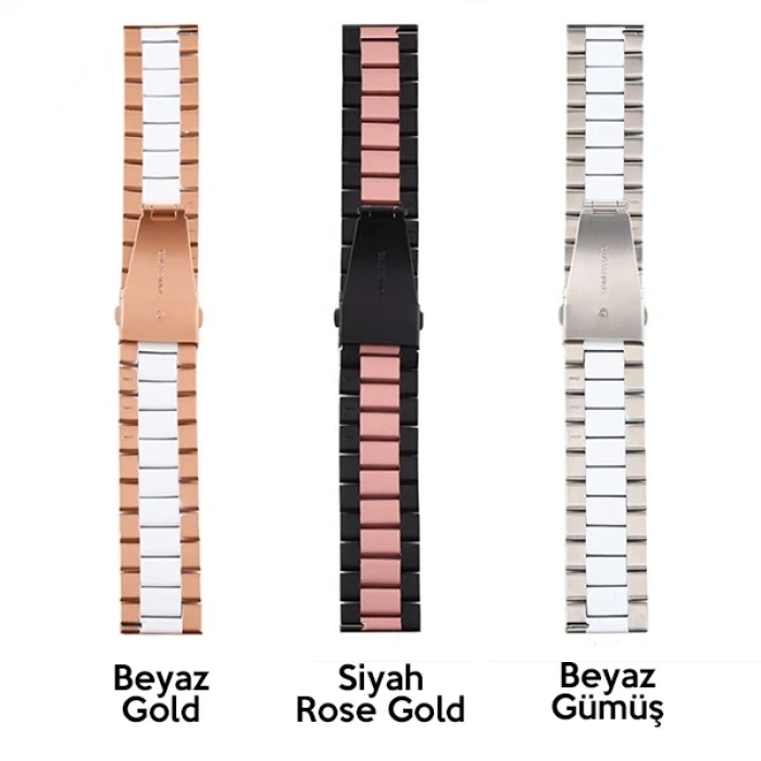 Nevamel 22MM Gear S3 Watch 4 -GT2 GT2E 46MM KayışKordon Seramik Paslanmaz Çelik-(5775)