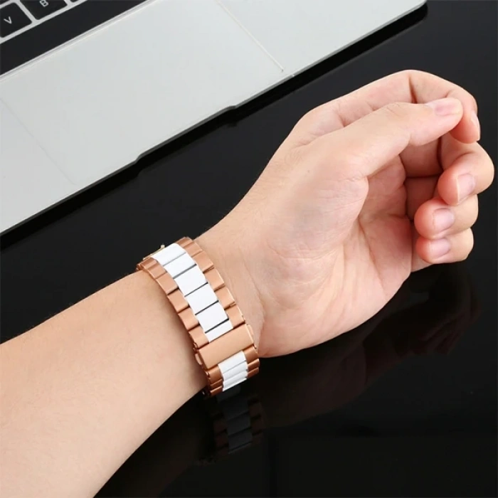 Nevamel 22MM Gear S3 Watch 4 -GT2 GT2E 46MM KayışKordon Seramik Paslanmaz Çelik-(5775)