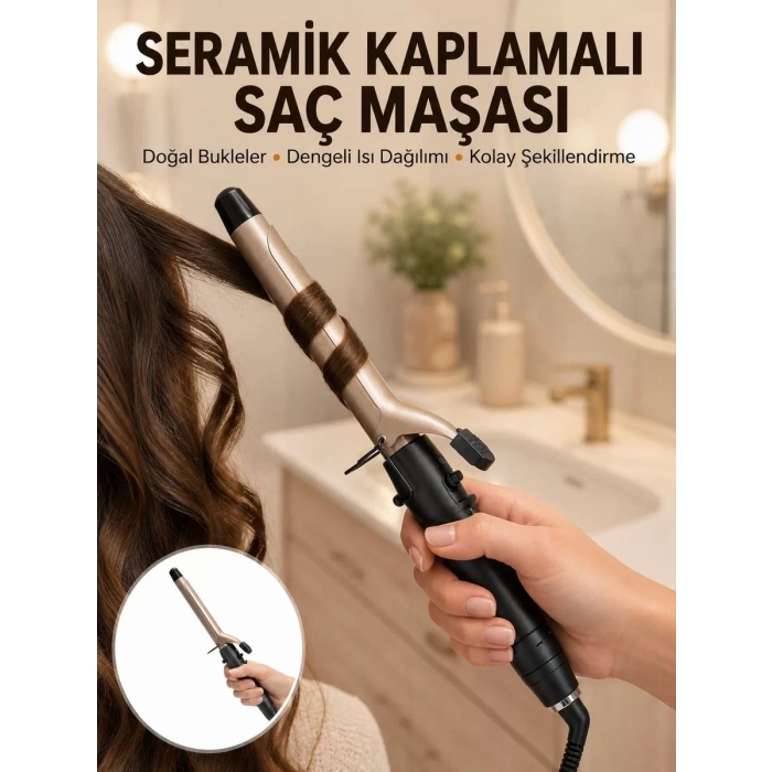 Nevamel® 25 mm Seramik Saç Maşası Kalın Bukle ve Hacimli Dalga İçin Yeni Nesil