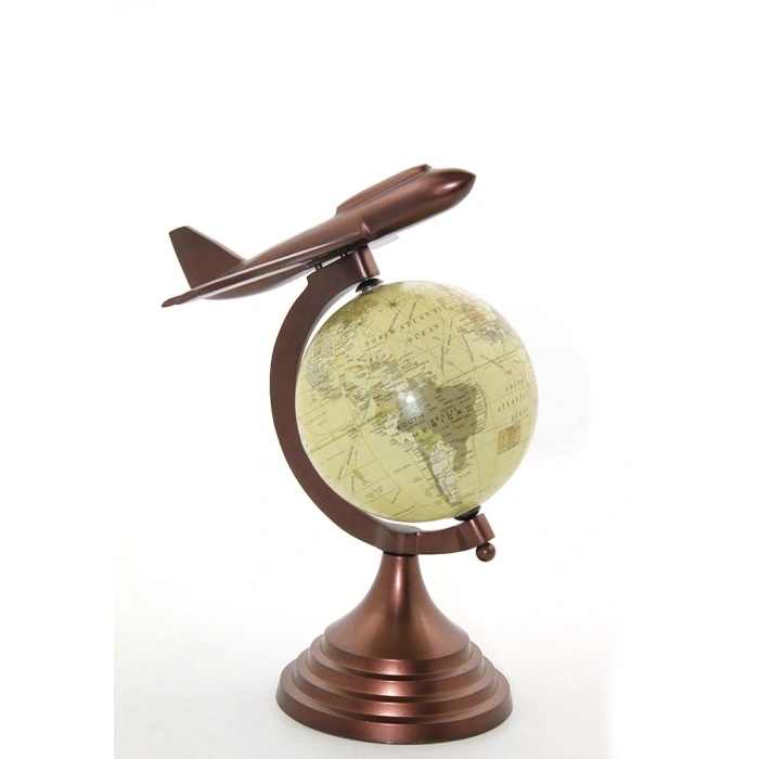 Nevamel® 25x15 cm Pirinç Uçak Tasarımlı Dünya Küre