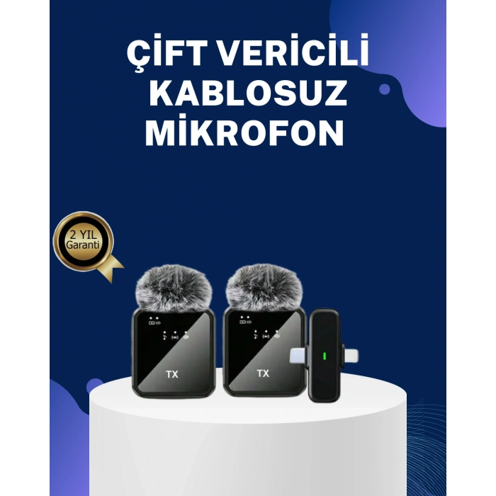 Nevamel® 2in1 Kablosuz Yaka Mikrofonu iOS ve Android Uyumlu