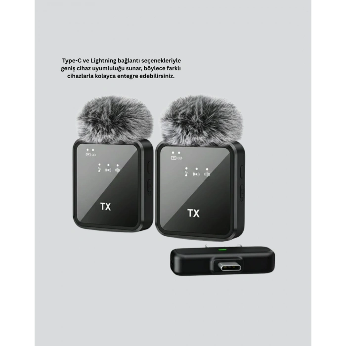 Nevamel® 2’li Kablosuz Yaka Mikrofonu Type-C ve Lightning Uyumlu Profesyonel Set