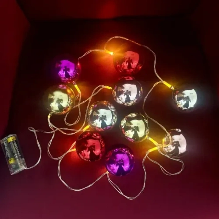 Nevamel 2m 10 LED Pilli Parlak Top Lamba - 2 Kademeli Yılbaşı Ağacı Süsü