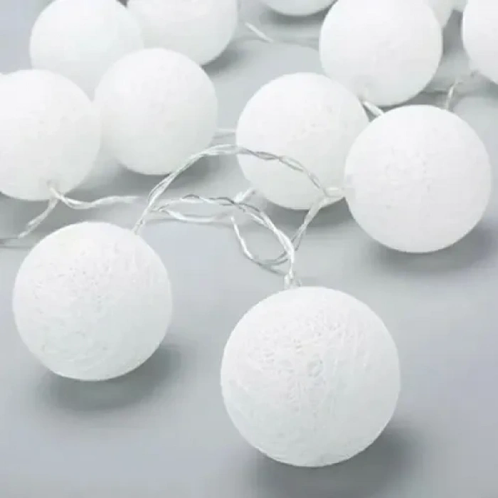 Nevamel 2m 10lu Işıklı Beyaz Top Dekoratif Süs