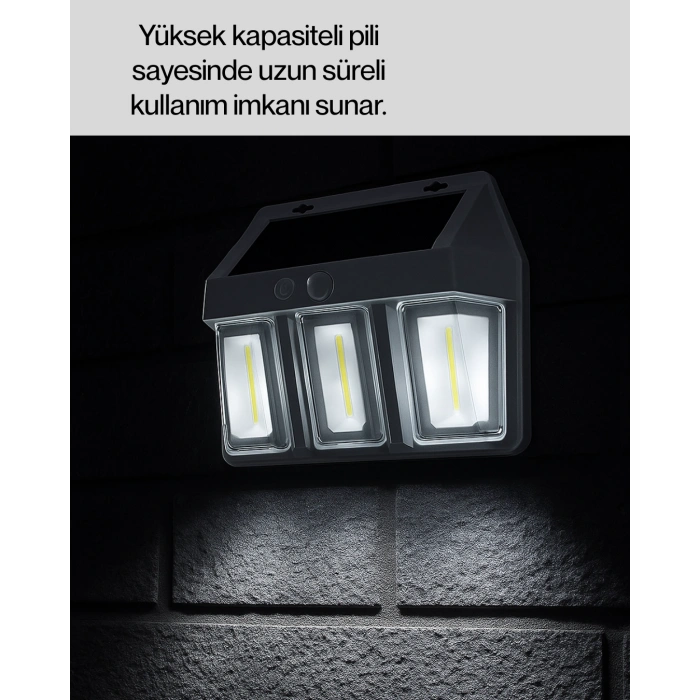Nevamel 3 in 1 Solar Duvar Lambası – IP65 Su Geçirmez Hareket Sensörlü