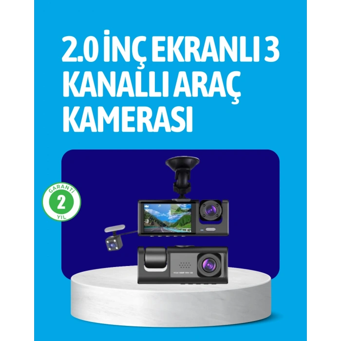 Nevamel 3 Kameralı Araç İçi Kayıt Cihazı  Suya ve Toza Dayanıklı Tasarım