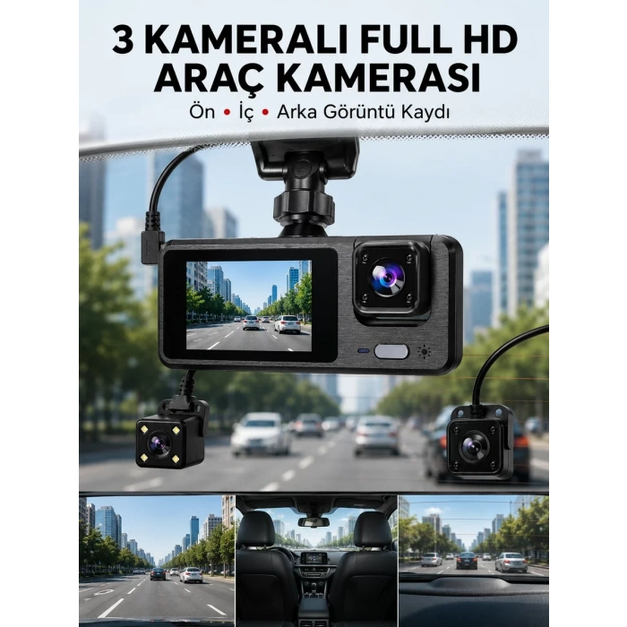 Nevamel® 3 Kanallı Araç DVR – Ön + İç + Arka Kamera ile Tam Kapsama Yüksek Güvenlik Yeni Nesil