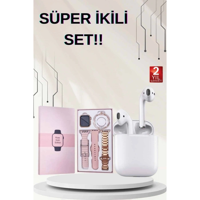 Nevamel 3 Kordonlu Dokunmatik Ekran Akıllı Saat ve 2.Nesil Kablosuz Bluetooth Kulaklık ANC/ENC