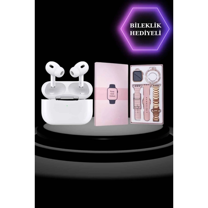 Nevamel 3 Kordonlu Pembe Amoled Ekran Akıllı Saat ve Yeni Nesil Pro Kablosuz Bluetooth Kulaklık ANC/ENC