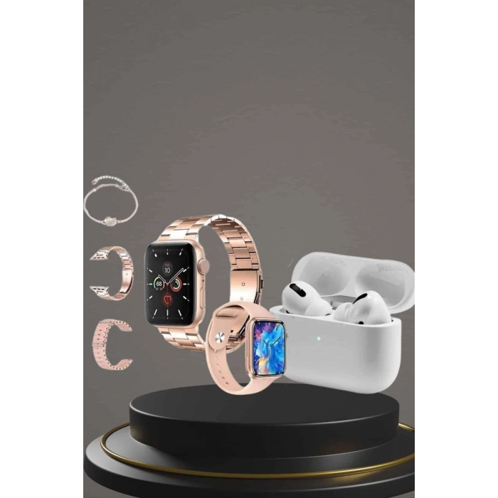 Nevamel 3 Kordonlu Pembe Amoled Ekran Akıllı Saat ve Yeni Nesil Pro Kablosuz Bluetooth Kulaklık ANC/ENC