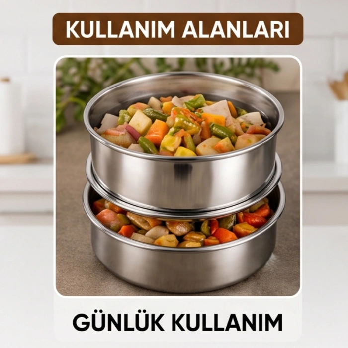 Nevamel® 3lü Metal Sefer Tası - Paslanmaz Çelik - 16 cm