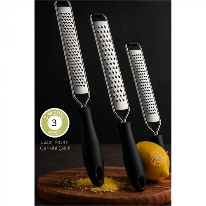 Nevamel® 3lü Profesyonel Çelik Rende Seti: Limon Peynir Çikolata Zester - Lazer Kesim Cerrahi Çelik