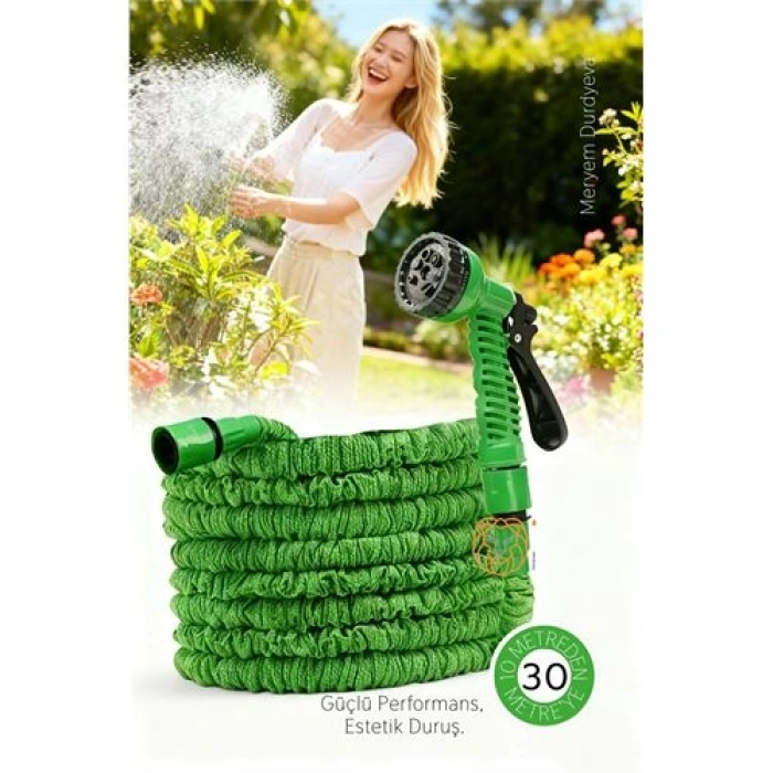 Nevamel® 30 Metre Premium Uzayabilen Bahçe Hortumu - 7 Fonksiyonlu Başlık ve Esnek Tasarım