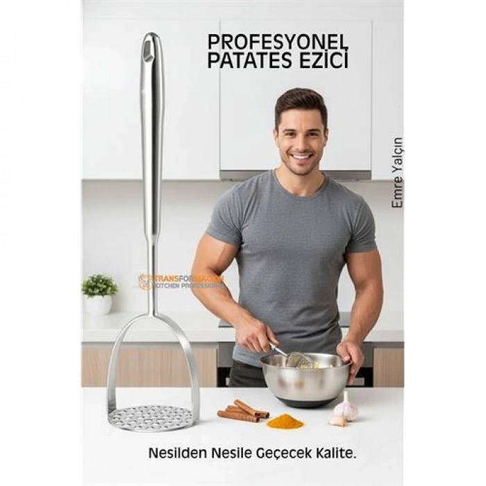 Nevamel® 304 Paslanmaz Çelik Lüks Patates Ezici - 34 cm Profesyonel Püre Yapıcı & Mutfak Gereci