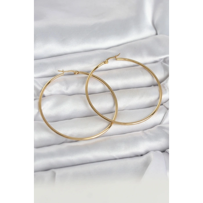 Nevamel® 316L Çelik Gold Renk 60 mm Halka Kadın Küpe 5886