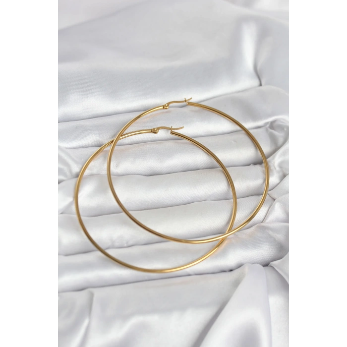 Nevamel® 316L Çelik Gold Renk 80 mm Kadın Halka Küpe 5886