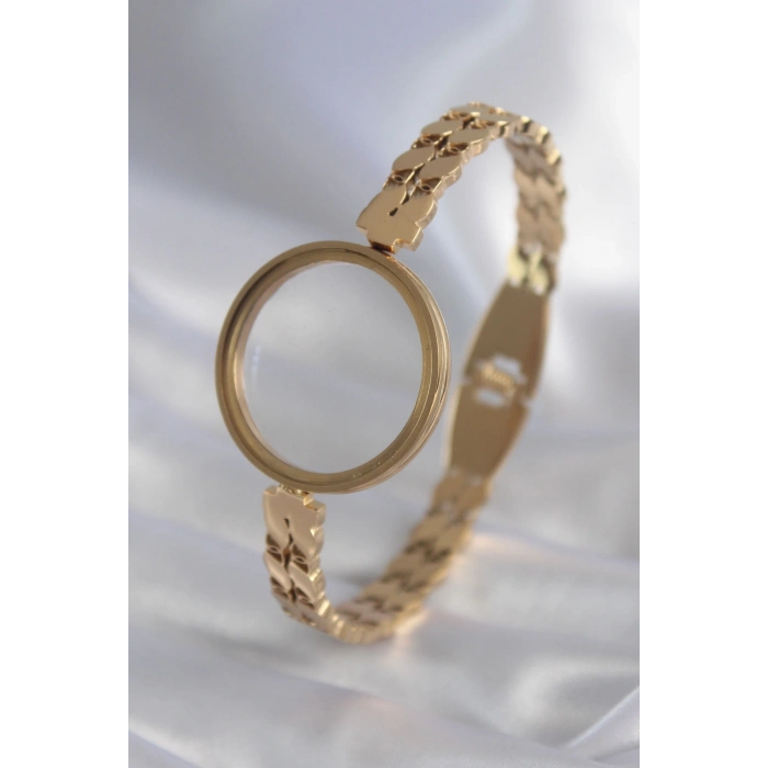 Nevamel® 316L Çelik Gold Renk Arpa İşleme Açılabilir Fanus Model Kadın Kelepçe 5886